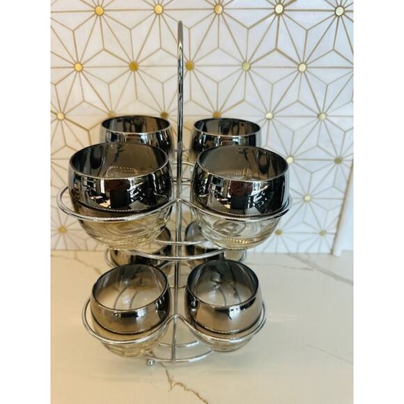 Vintage Silver Fade Lowball Glasses with Caddy | Set of 8 | Mid-Century Modern - Picture 6 of 9